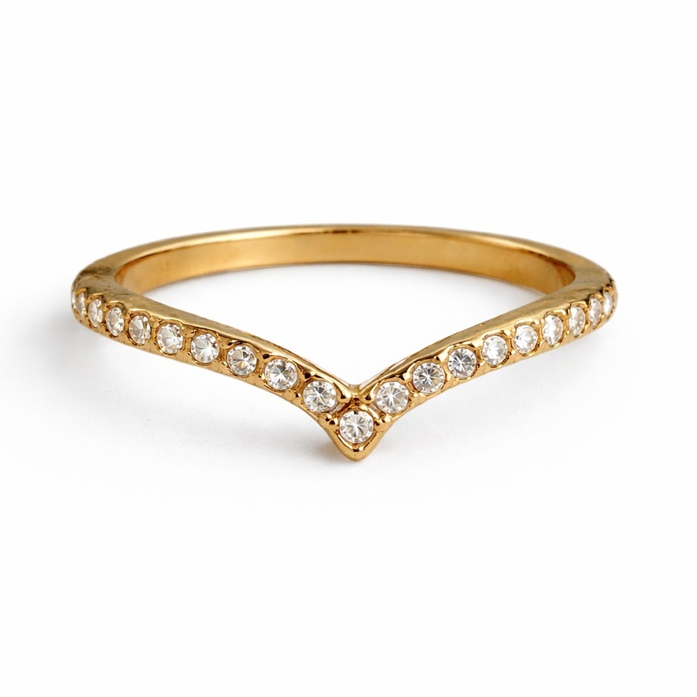 Gold V-Shaped Pave Crystal Ring